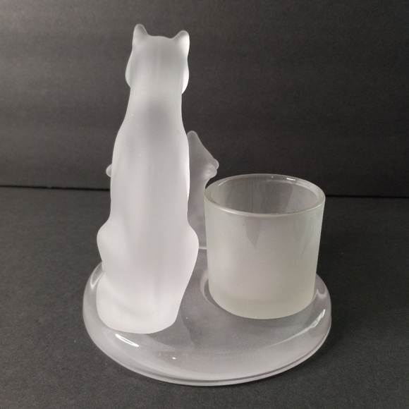 PartyLite Frosted Glass Wolf Mom And Pups Candle Holder - Picture 4 of 10